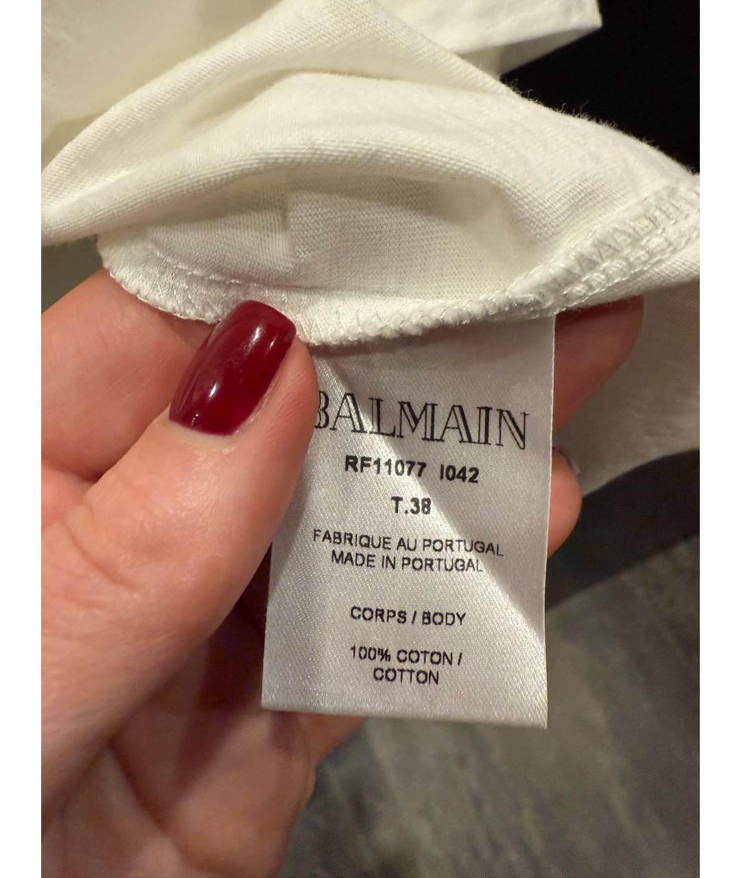BALMAIN Белая хлопковая футболка, фото 4