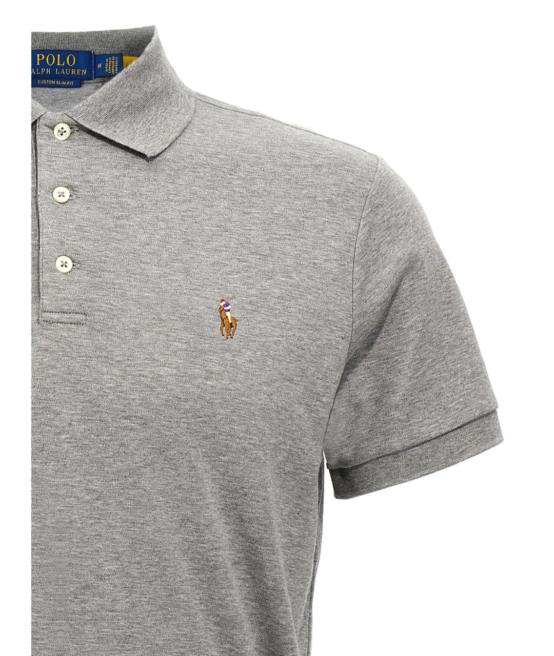 POLO RALPH LAUREN Серое хлопковое поло с коротким рукавом, фото 3