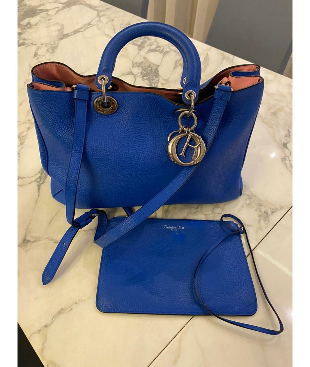 CHRISTIAN DIOR Синяя кожаная сумка с короткими ручками, фото 9