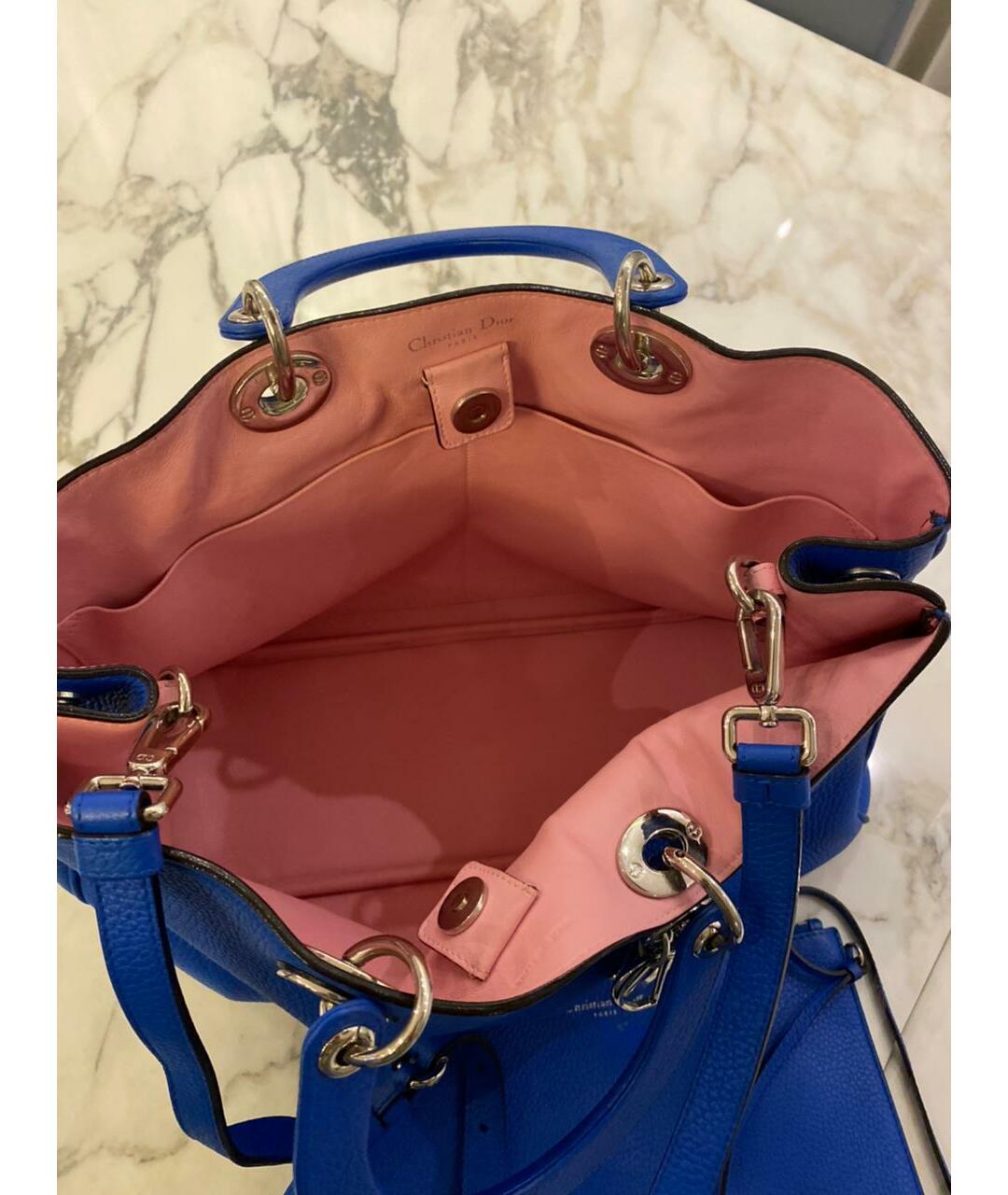 CHRISTIAN DIOR Синяя кожаная сумка с короткими ручками, фото 3