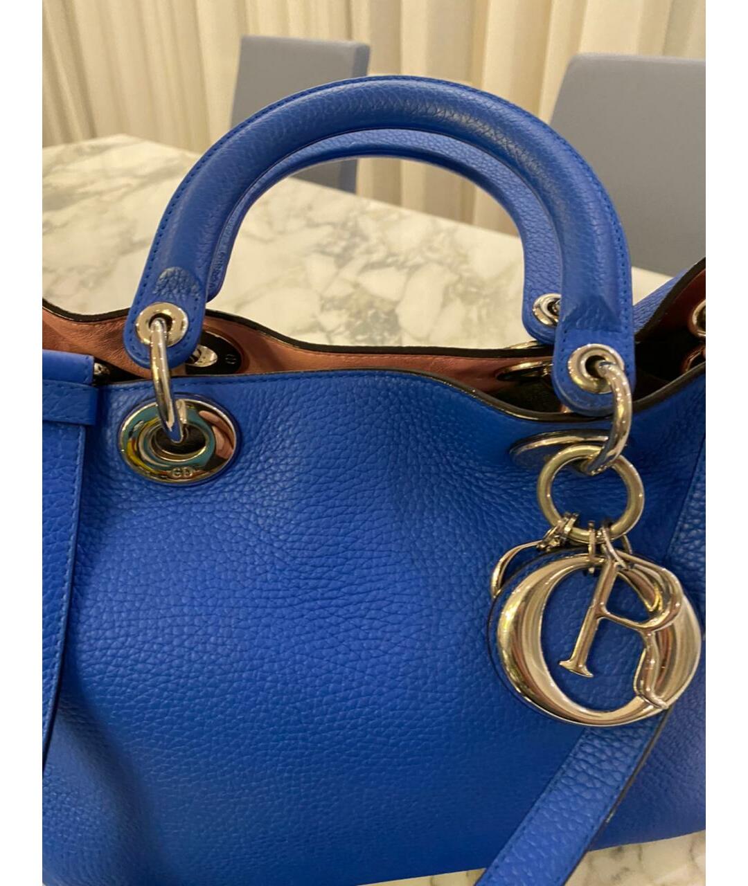 CHRISTIAN DIOR Синяя кожаная сумка с короткими ручками, фото 2