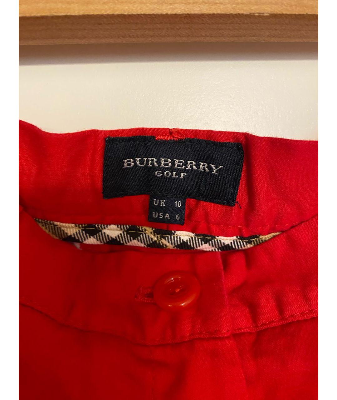 BURBERRY Красные хлопко-эластановые прямые брюки, фото 3