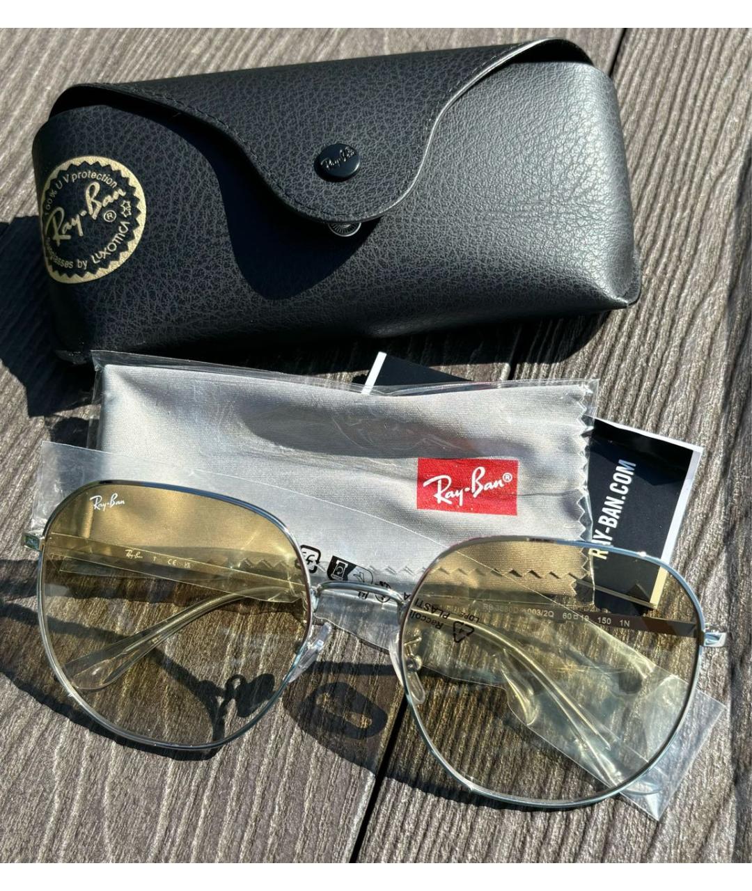 RAY BAN Желтые металлические солнцезащитные очки, фото 5
