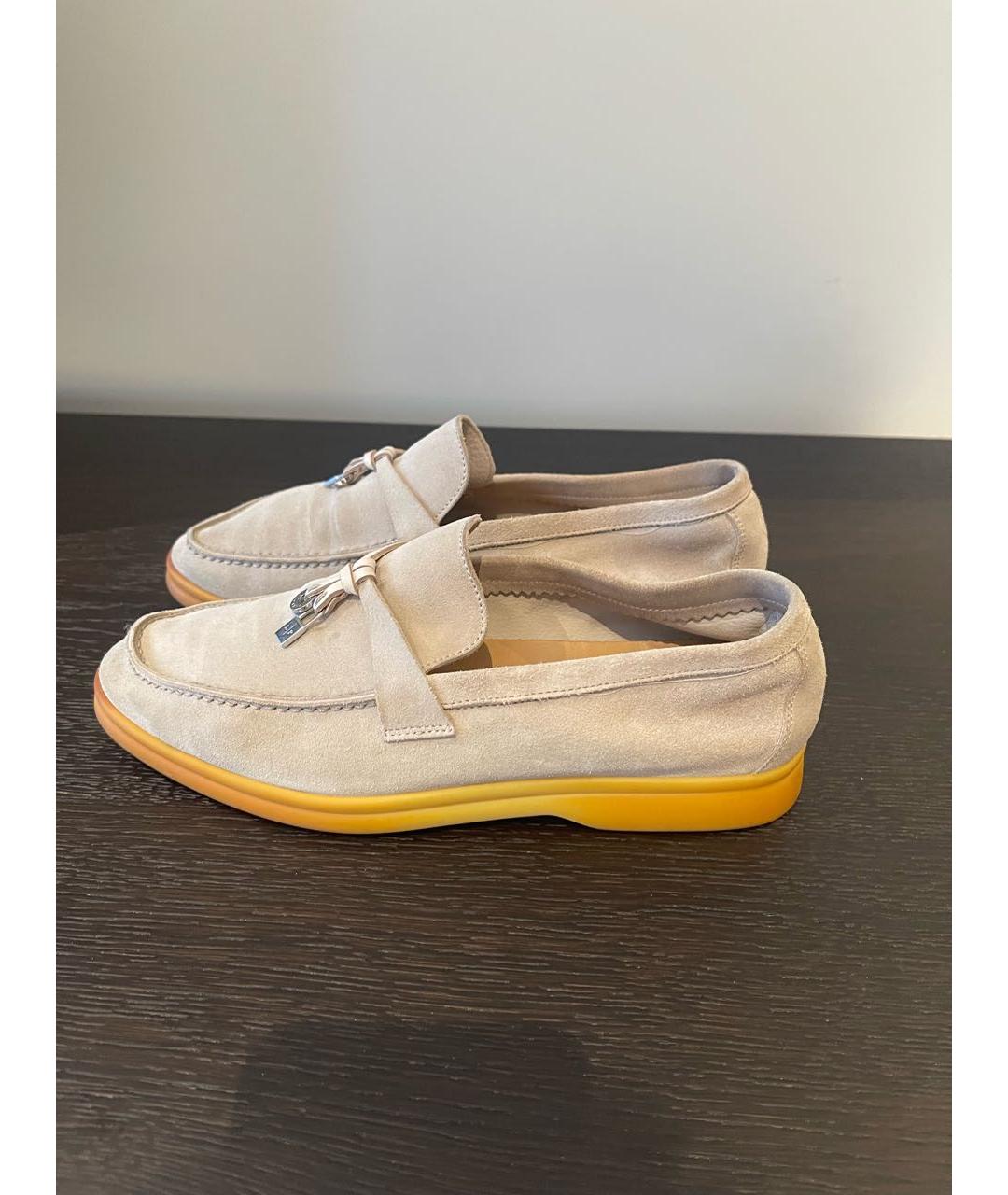 LORO PIANA Бежевые замшевые лоферы, фото 5