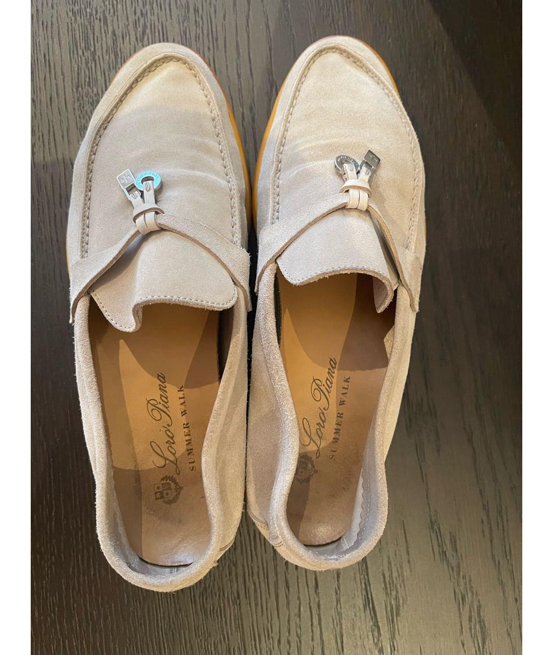 LORO PIANA Бежевые замшевые лоферы, фото 3