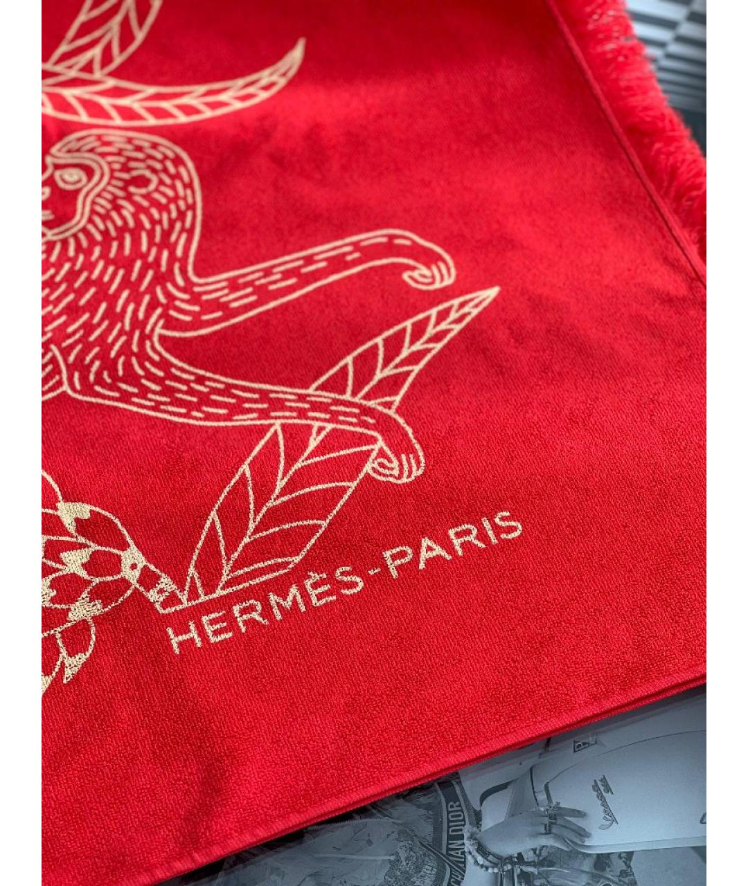 HERMES Красный хлопковый шарф, фото 3