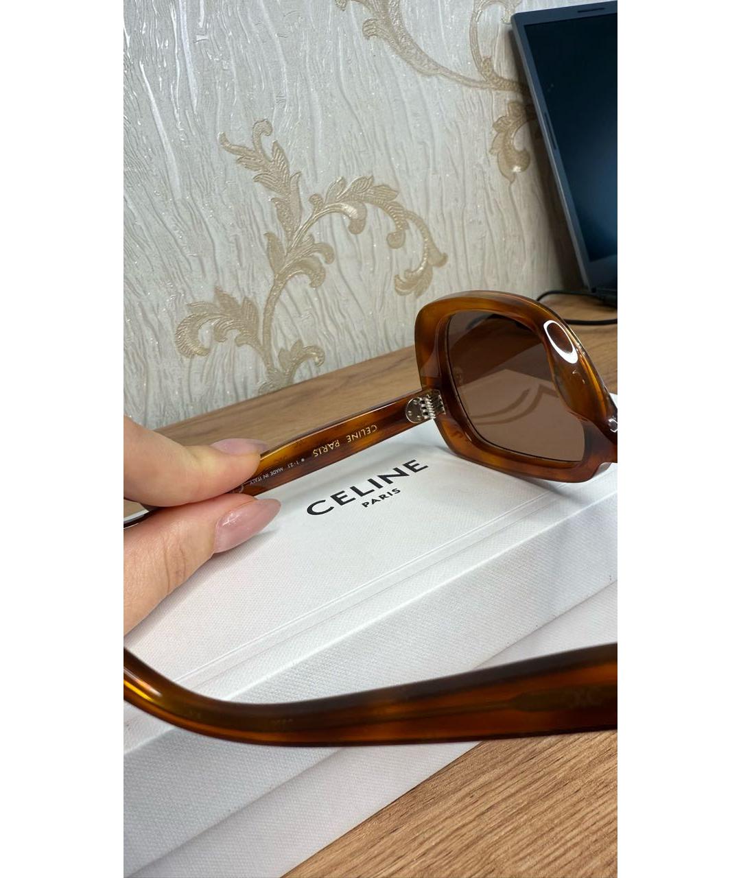 CELINE Коричневые пластиковые солнцезащитные очки, фото 5
