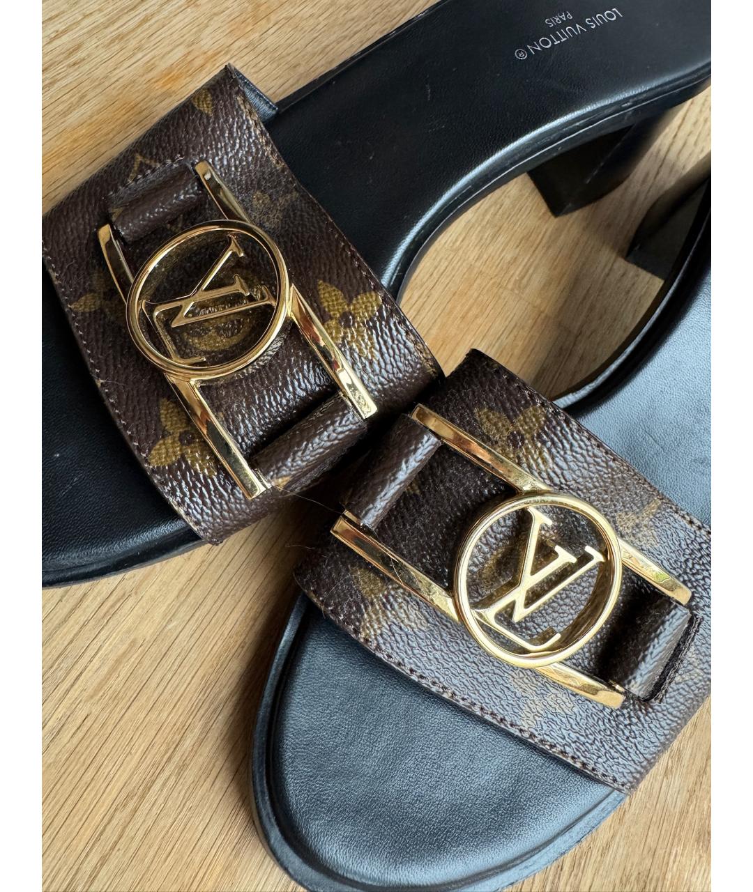 LOUIS VUITTON Коричневые кожаные мюли, фото 7