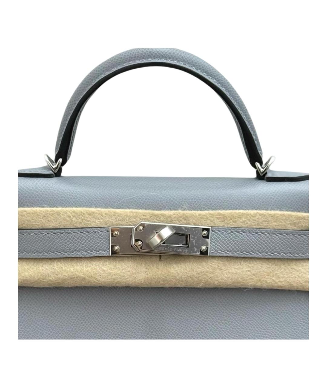 HERMES Серая кожаная сумка с короткими ручками, фото 4