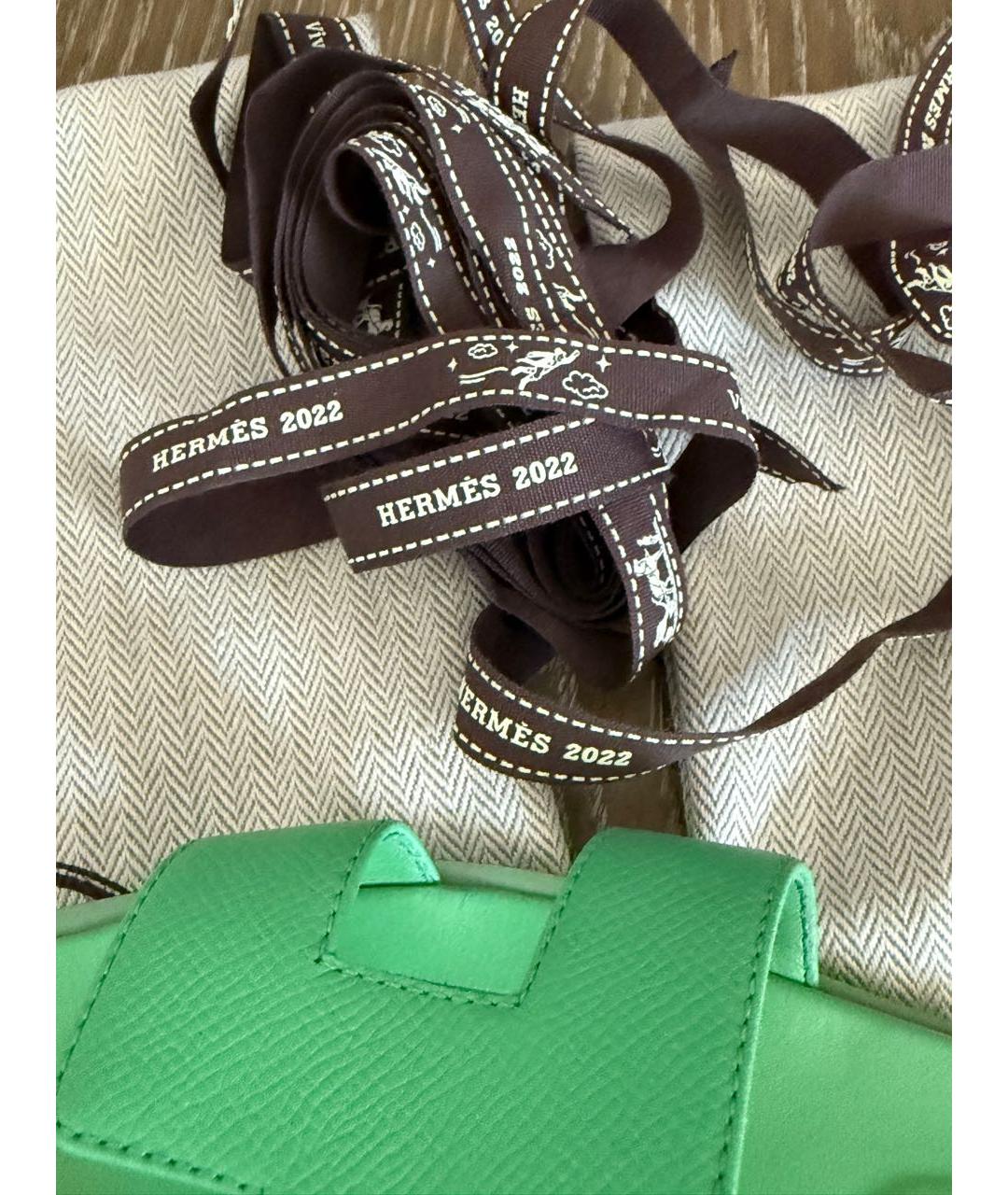 HERMES Зеленые кожаные шлепанцы, фото 6