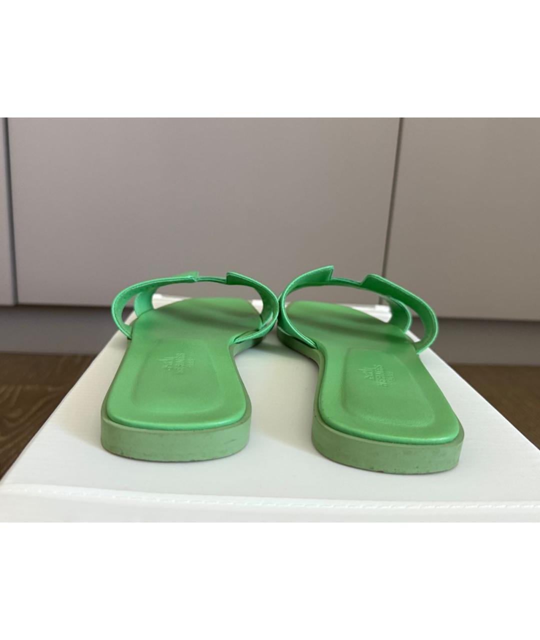 HERMES Зеленые кожаные шлепанцы, фото 4