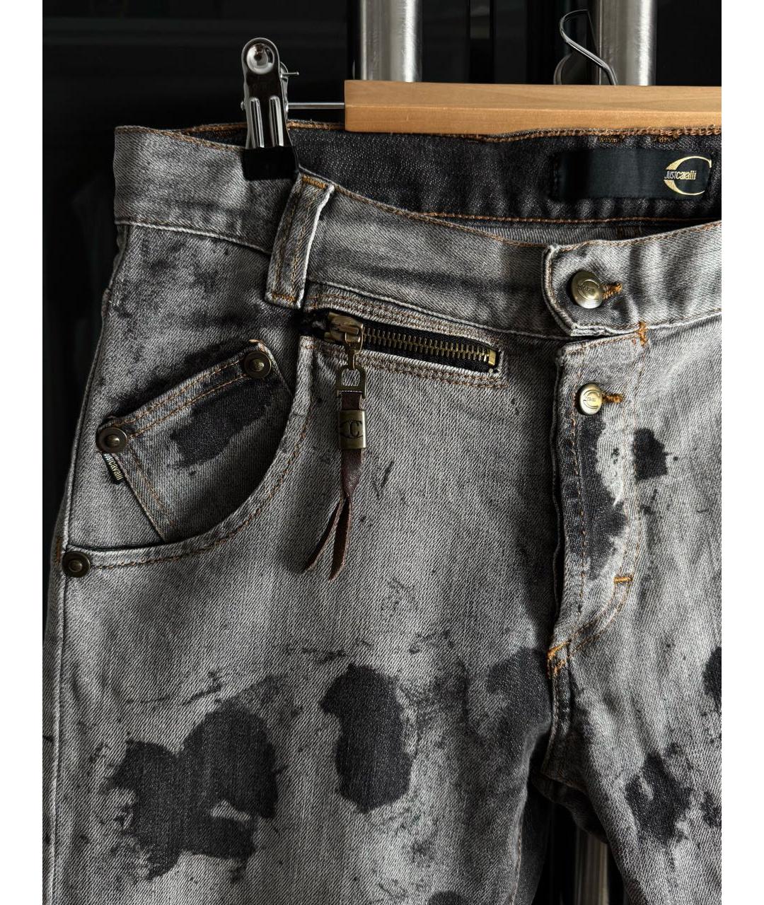 JUST CAVALLI Антрацитовые хлопковые прямые джинсы, фото 3
