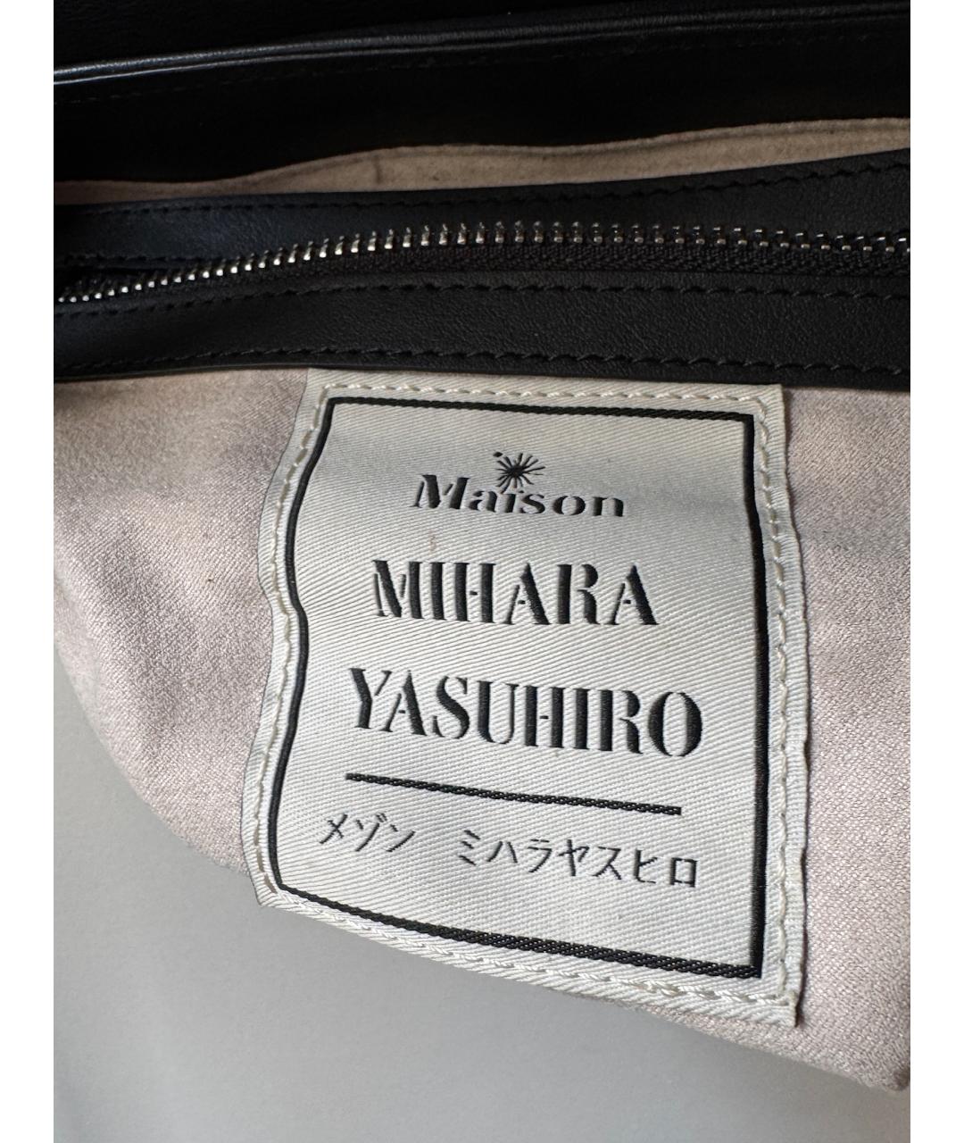Mihara Yasuhiro Черная кожаная сумка через плечо, фото 6