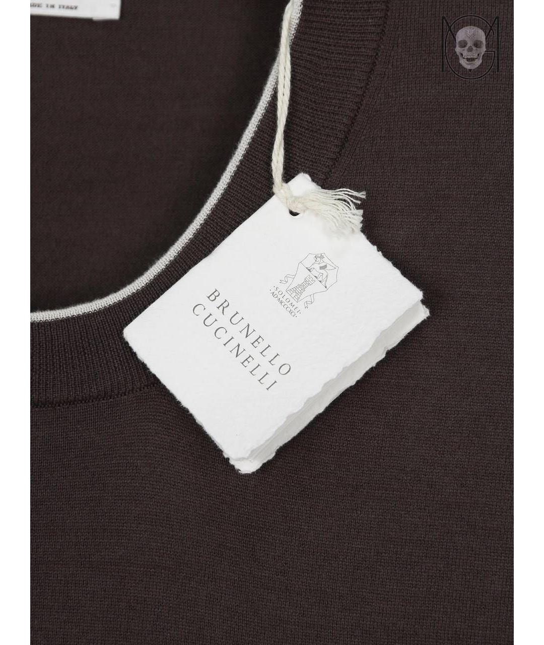 BRUNELLO CUCINELLI Коричневая хлопковая футболка, фото 7