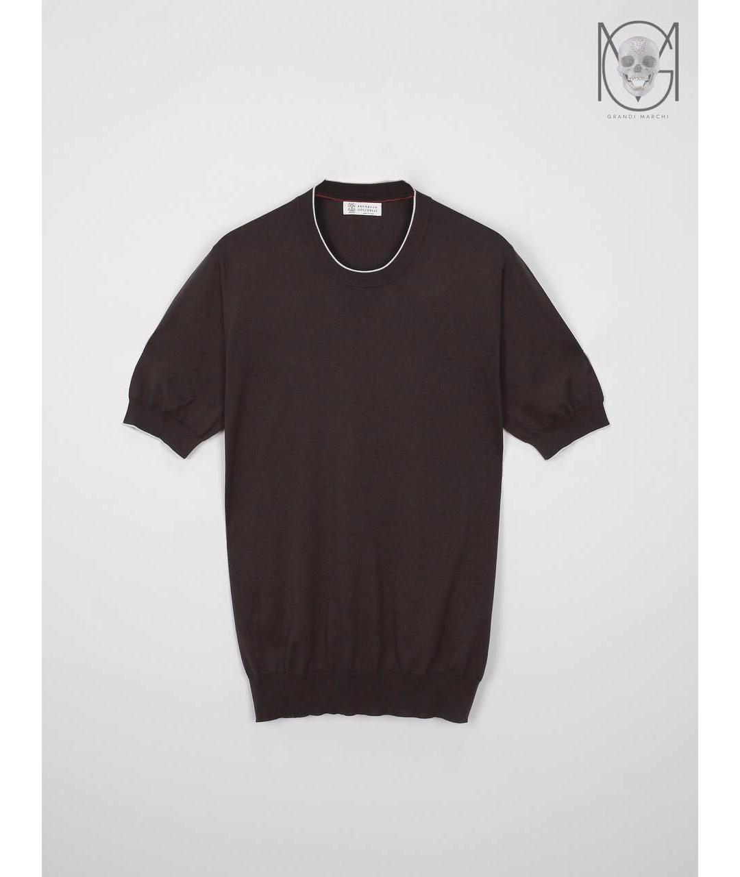 BRUNELLO CUCINELLI Коричневая хлопковая футболка, фото 6