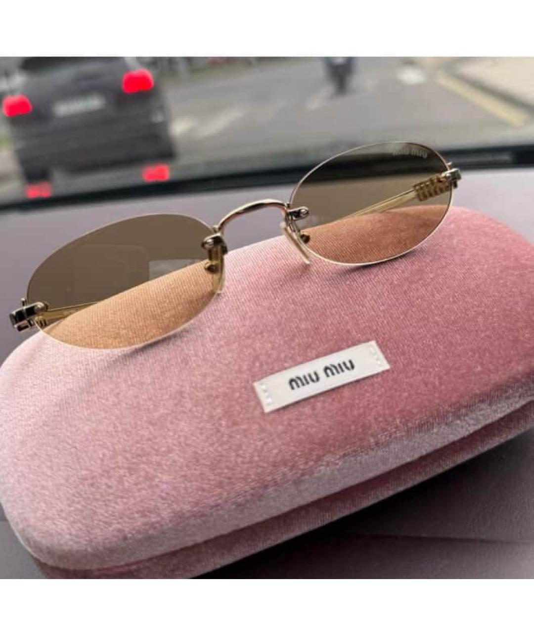 MIU MIU Золотые металлические солнцезащитные очки, фото 5