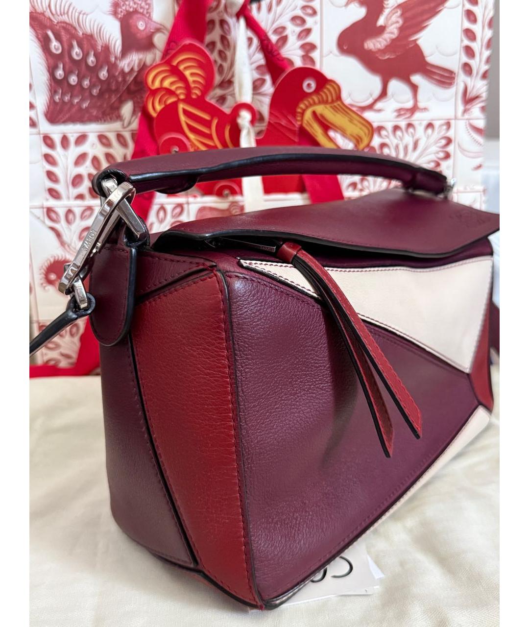 LOEWE Бордовая кожаная сумка с короткими ручками, фото 2