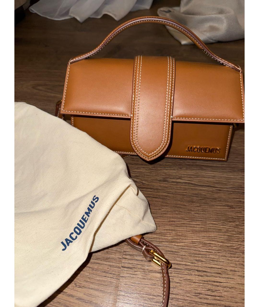JACQUEMUS Коричневая кожаная сумка с короткими ручками, фото 2