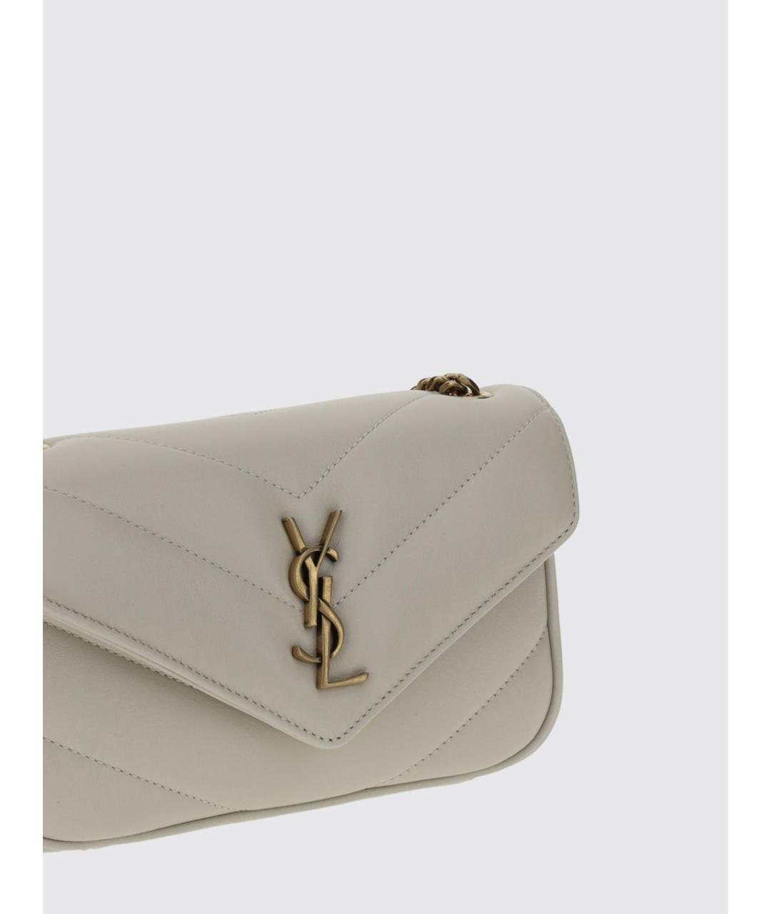 SAINT LAURENT Бежевая кожаная сумка через плечо, фото 3