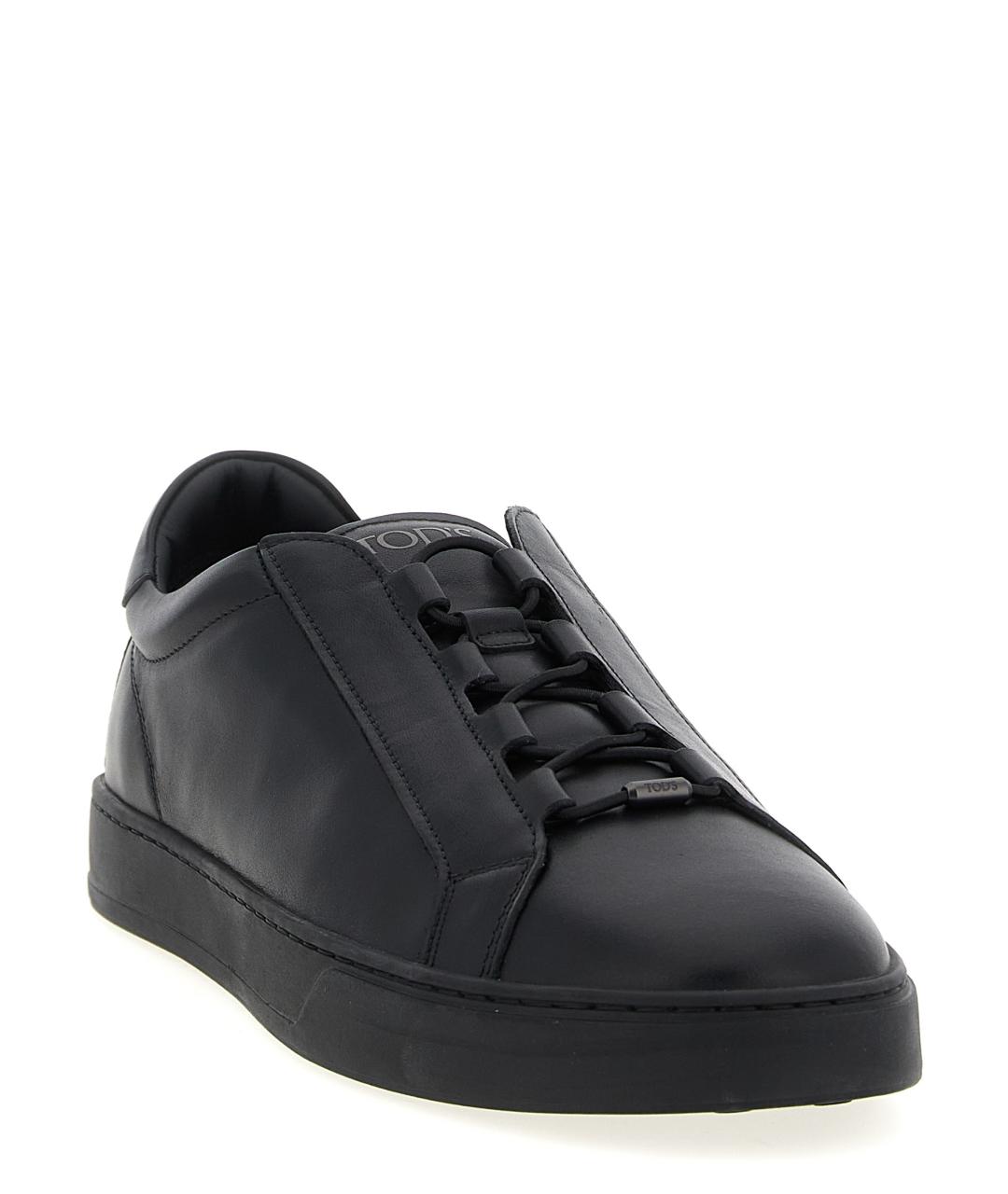 TOD'S Черные кожаные низкие кроссовки / кеды, фото 2