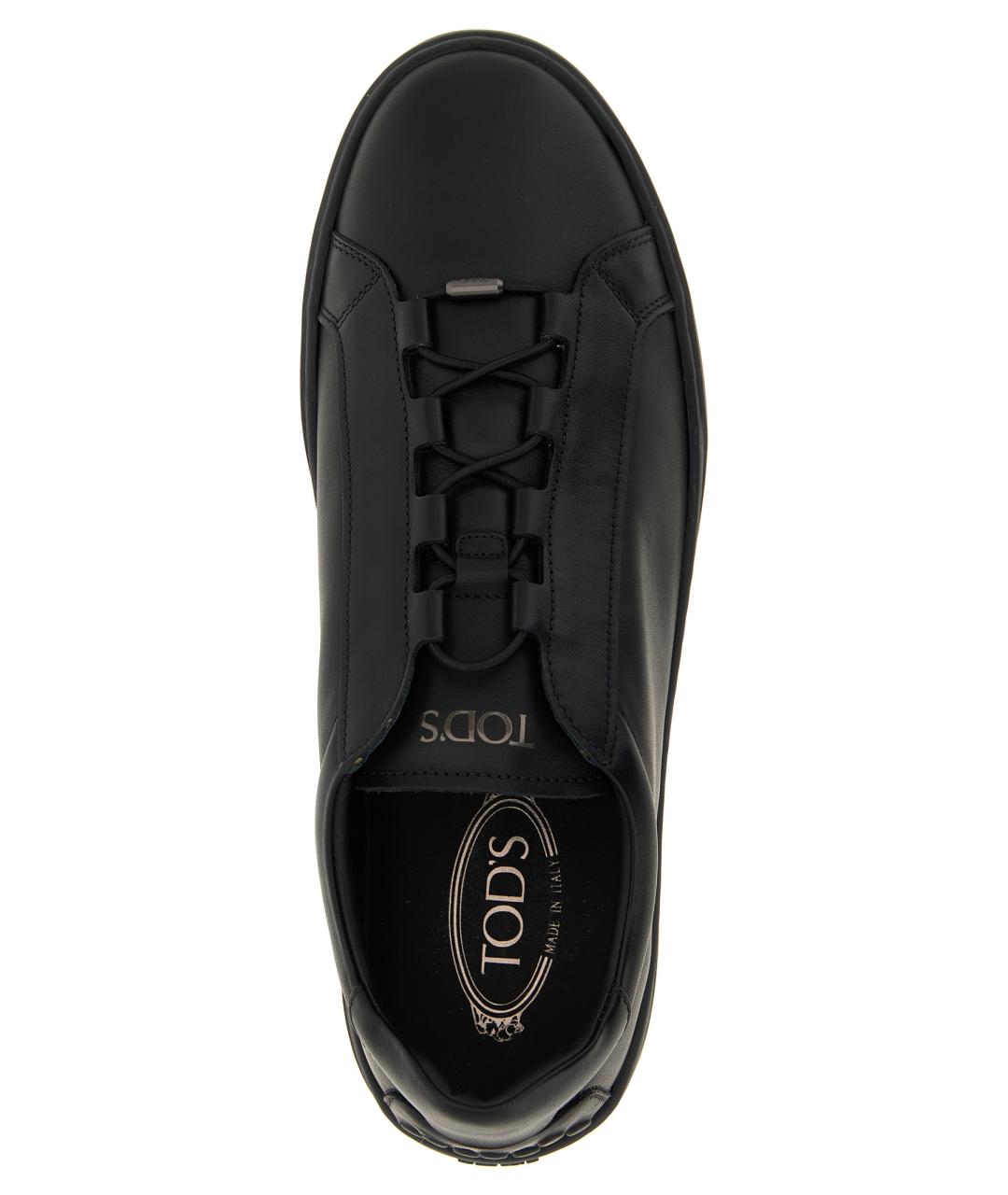 TOD'S Черные кожаные низкие кроссовки / кеды, фото 4