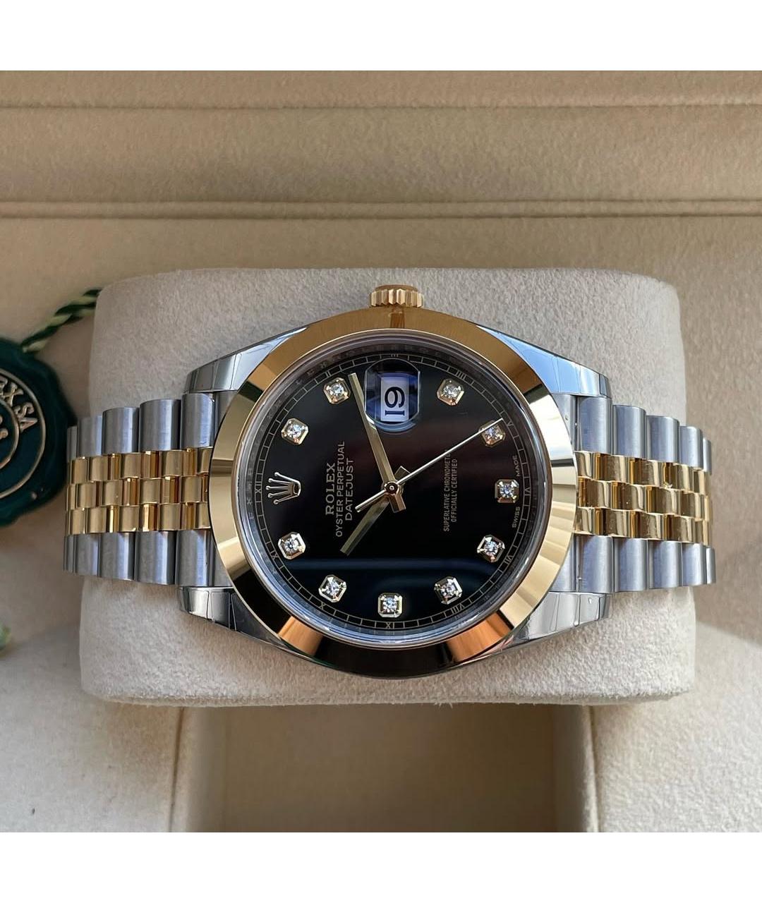 ROLEX Черные часы из желтого золота, фото 5