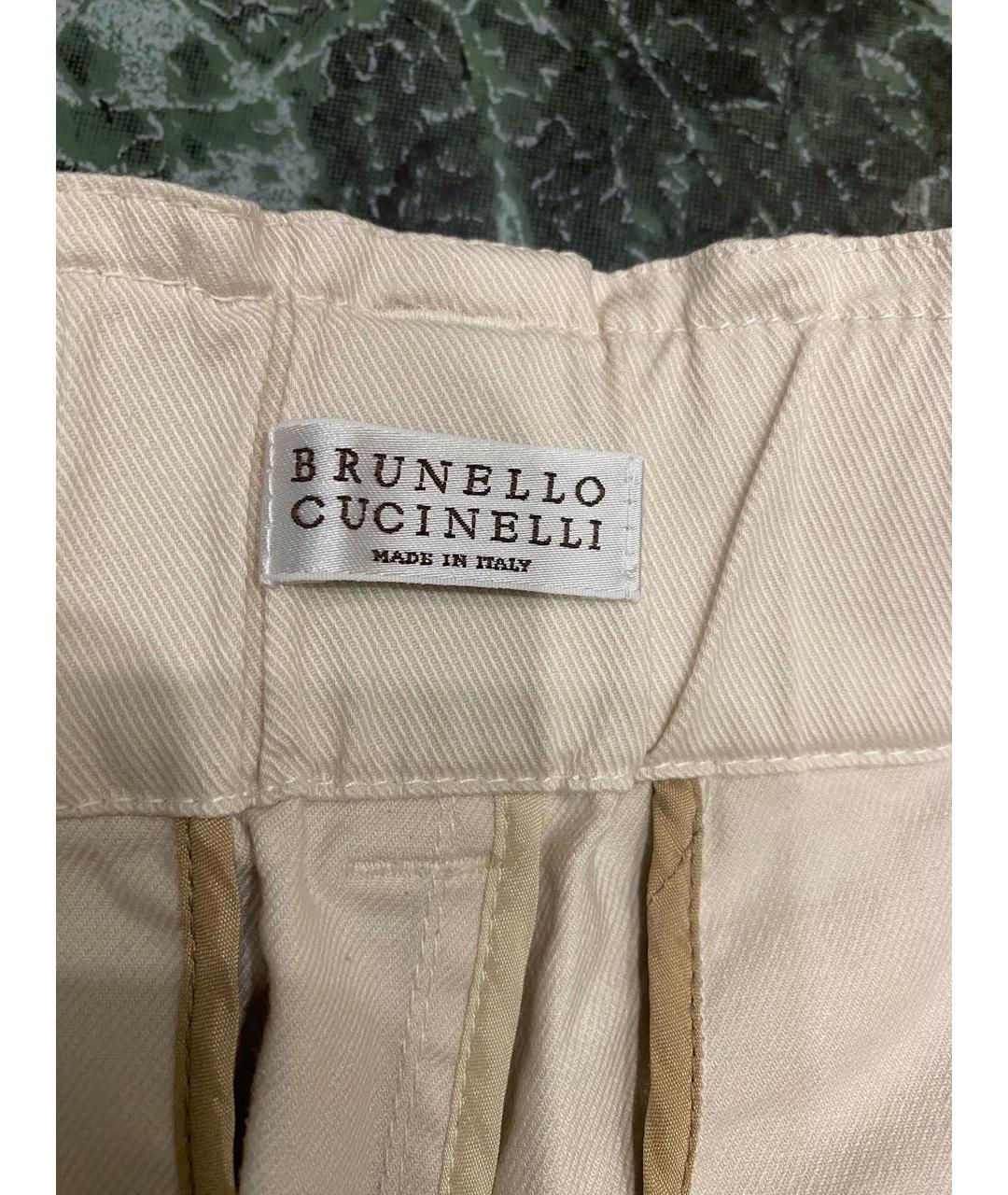 BRUNELLO CUCINELLI Бежевые хлопковые брюки узкие, фото 3