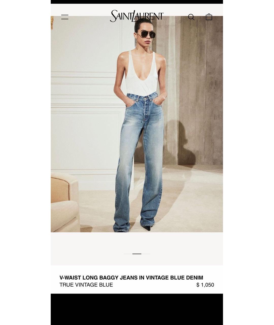 SAINT LAURENT Голубые хлопковые прямые джинсы, фото 3
