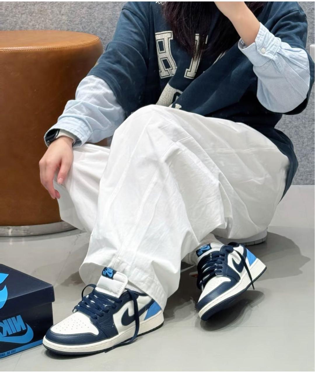 JORDAN Синие кожаные кроссовки, фото 8