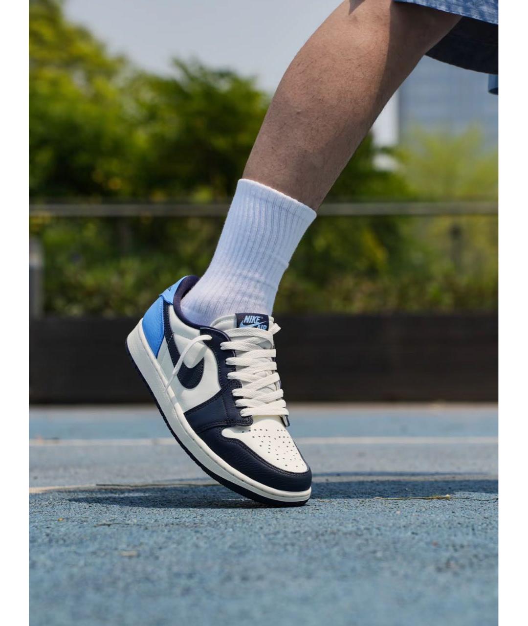 JORDAN Синие кожаные низкие кроссовки / кеды, фото 5