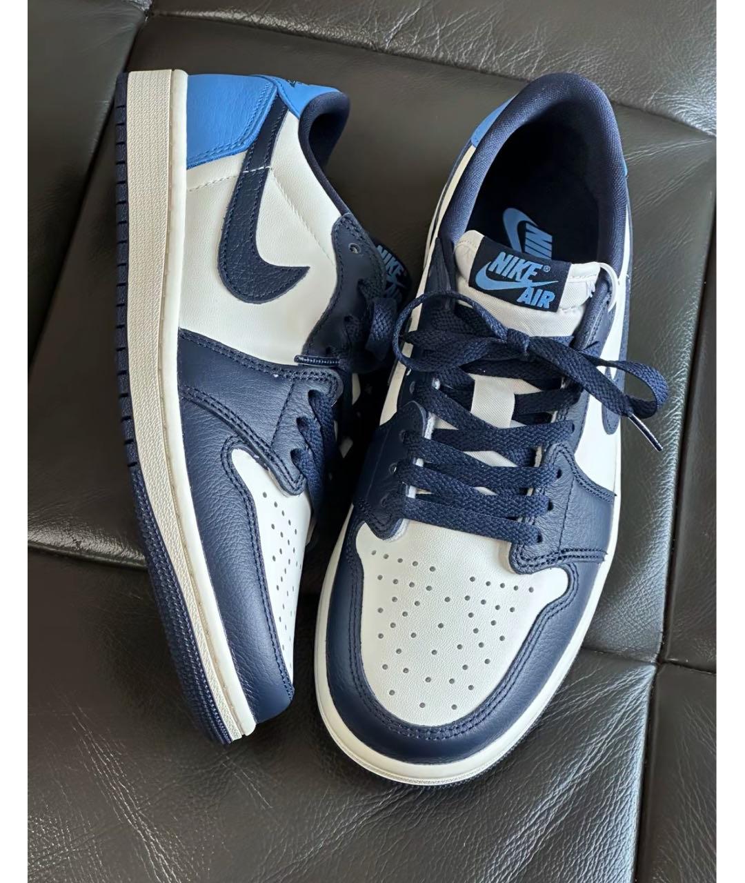 JORDAN Синие кожаные низкие кроссовки / кеды, фото 6