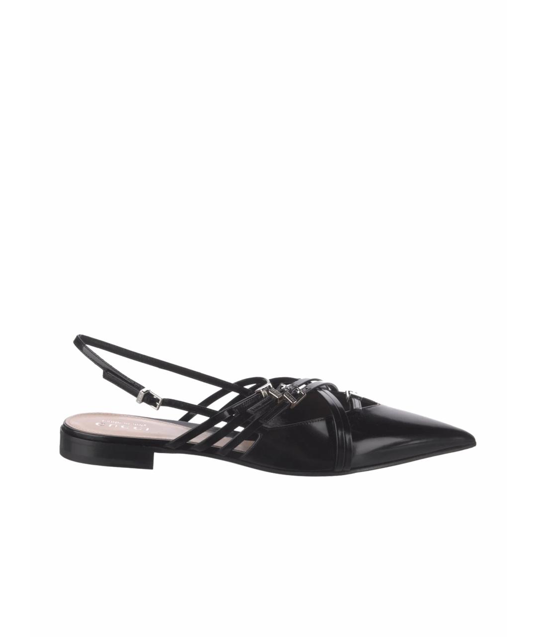 GUCCI Черные кожаные балетки, фото 1