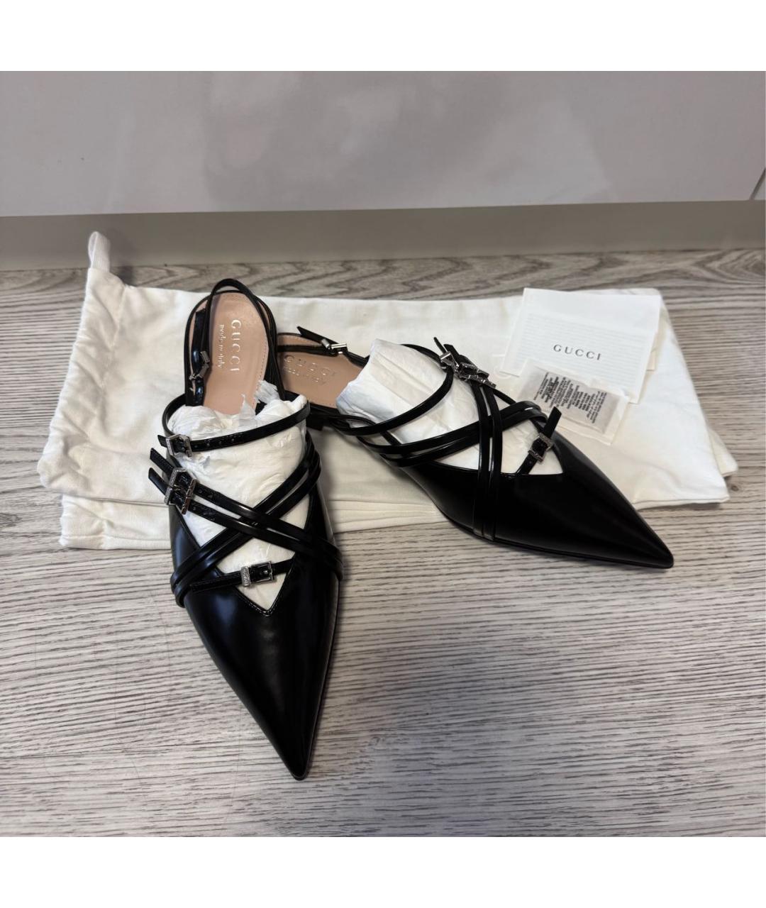 GUCCI Черные кожаные балетки, фото 3
