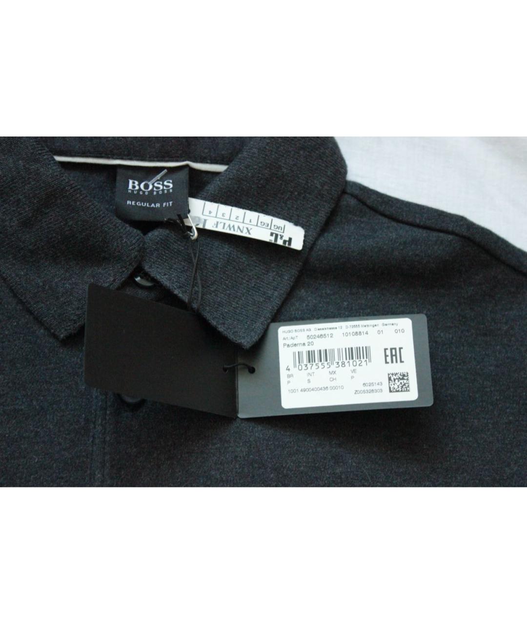 HUGO BOSS Антрацитовое хлопковое поло с длинным рукавом, фото 5