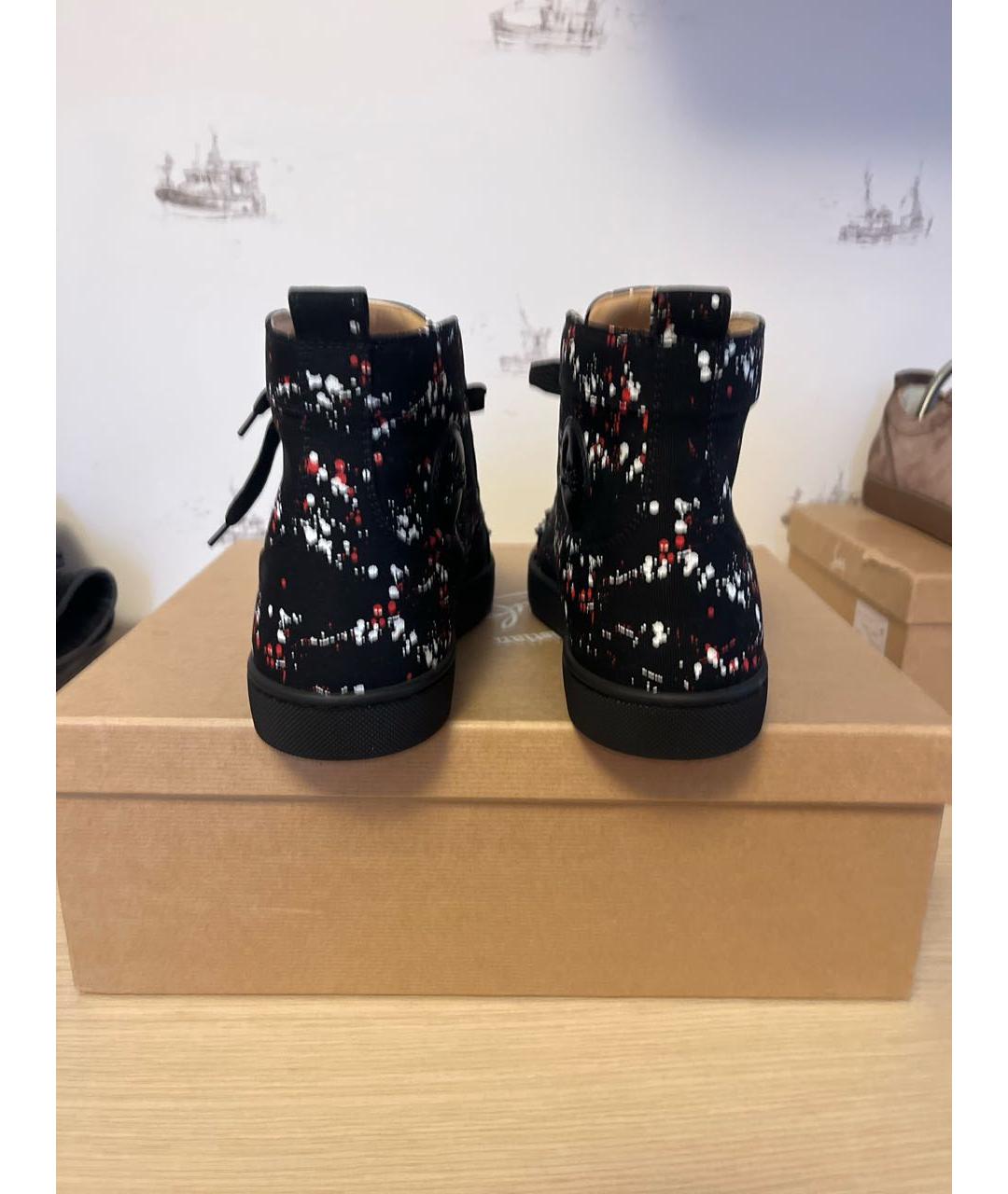 CHRISTIAN LOUBOUTIN Черные текстильные высокие кроссовки / кеды, фото 4