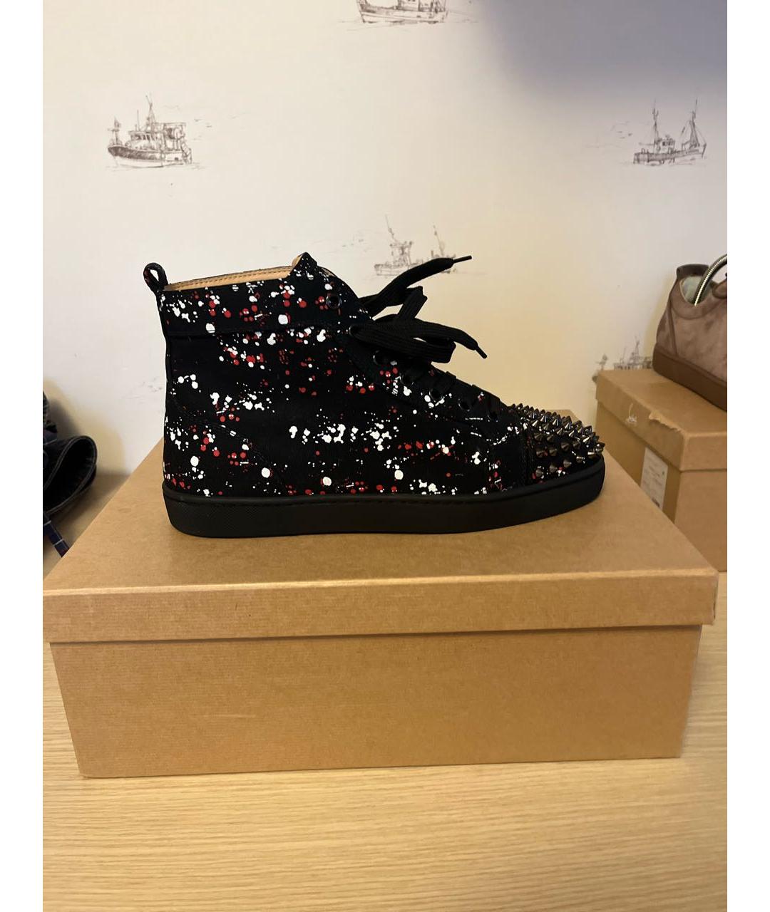CHRISTIAN LOUBOUTIN Черные текстильные высокие кроссовки / кеды, фото 7