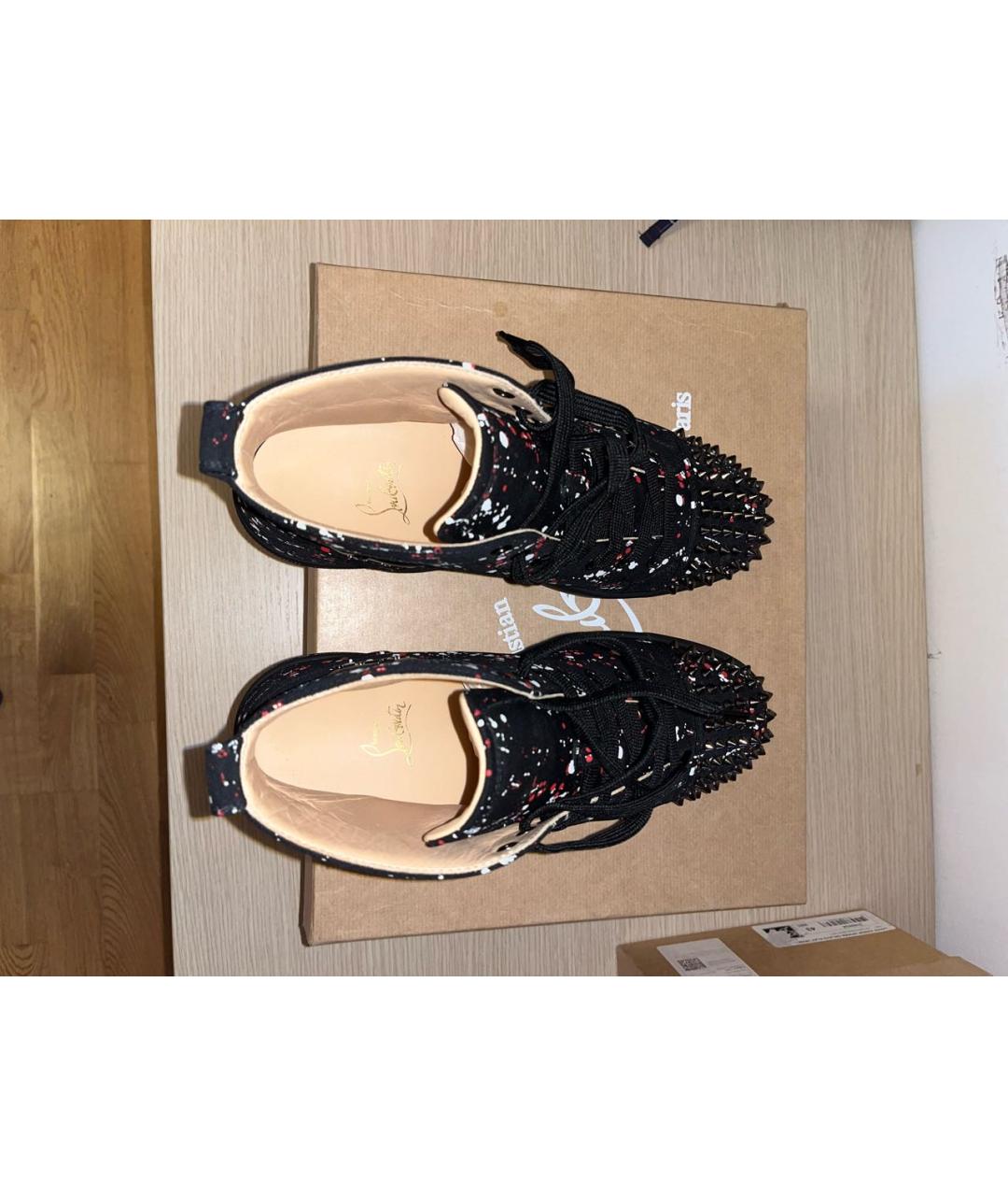 CHRISTIAN LOUBOUTIN Черные текстильные высокие кроссовки / кеды, фото 3