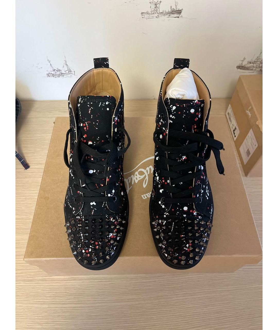 CHRISTIAN LOUBOUTIN Черные текстильные высокие кроссовки / кеды, фото 2
