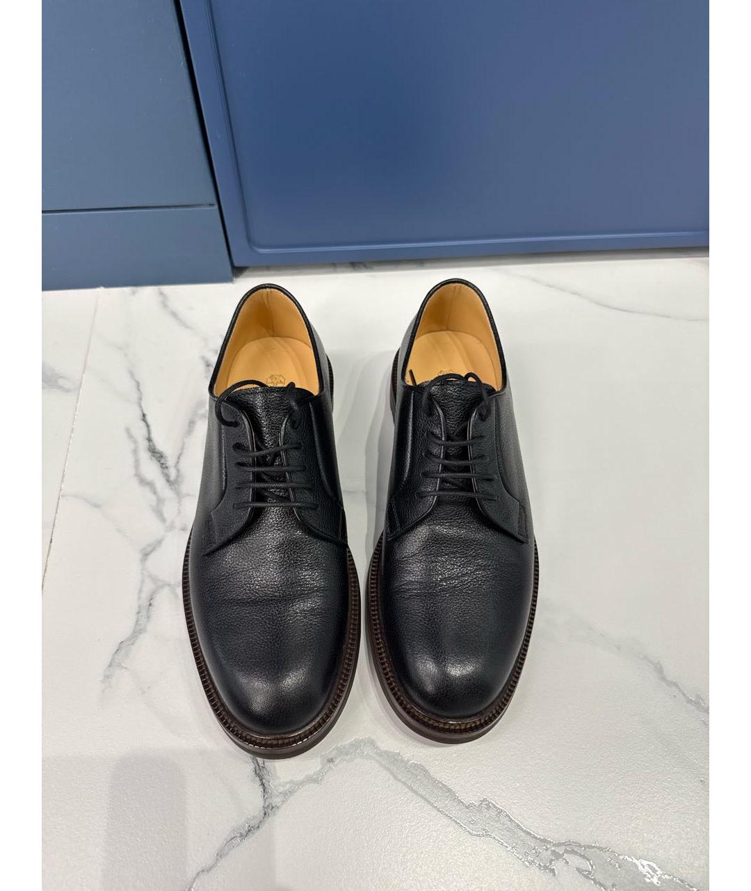 BRUNELLO CUCINELLI Черные кожаные низкие ботинки, фото 2