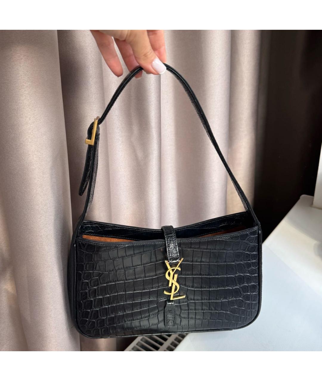 SAINT LAURENT Черная кожаная сумка с короткими ручками, фото 5