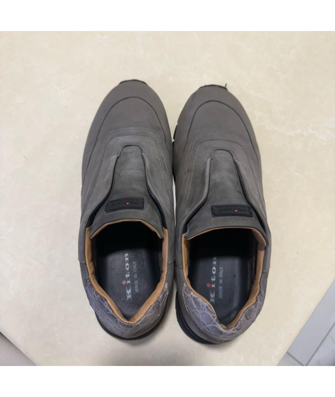 KITON Антрацитовые замшевые низкие кроссовки / кеды, фото 3