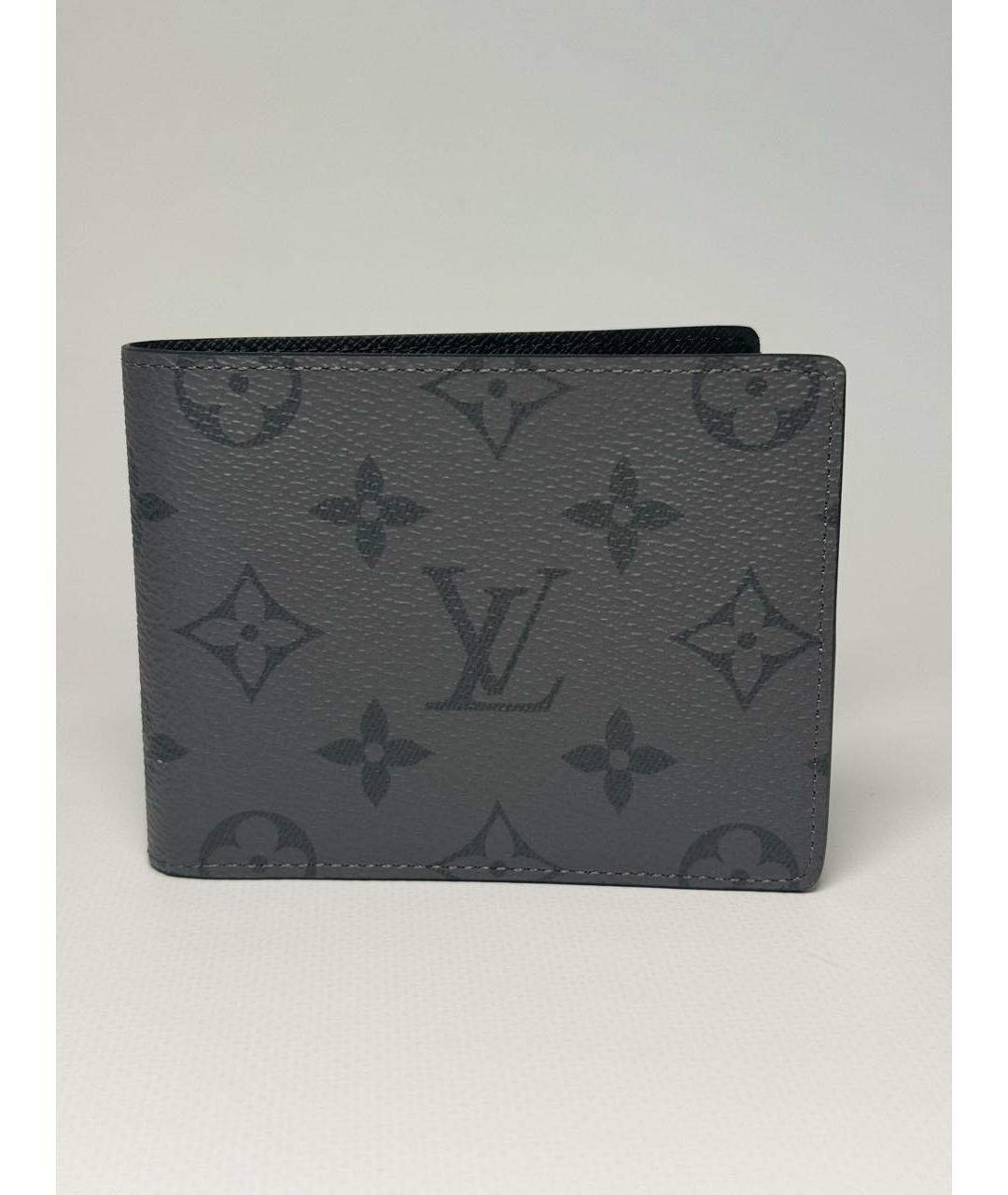LOUIS VUITTON Антрацитовый кожаный кошелек, фото 9