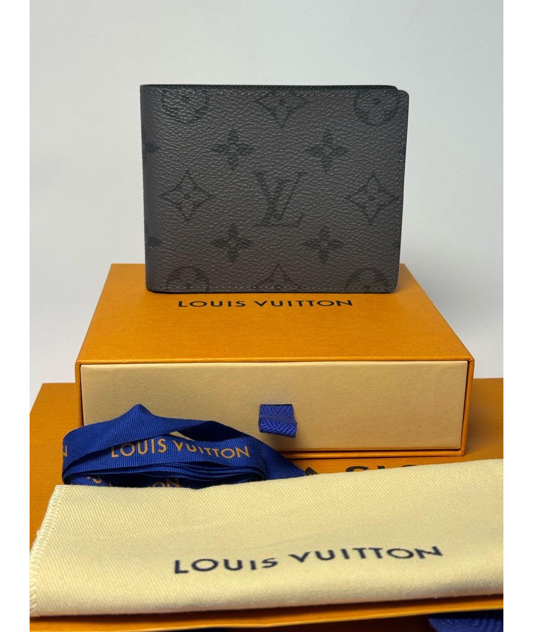 LOUIS VUITTON Антрацитовый кожаный кошелек, фото 4