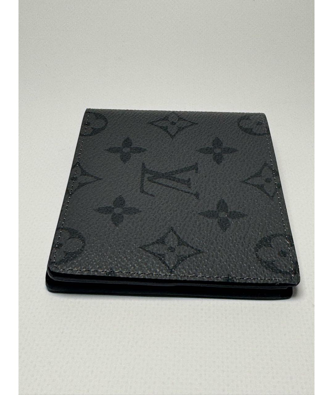 LOUIS VUITTON Антрацитовый кожаный кошелек, фото 8