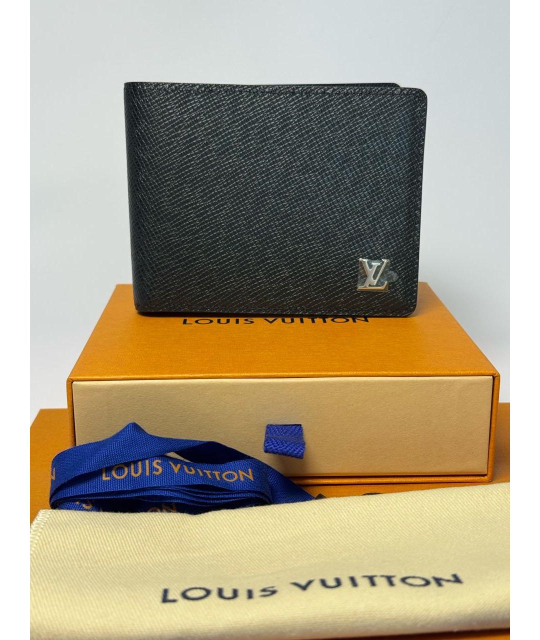 LOUIS VUITTON Черный кожаный кошелек, фото 4