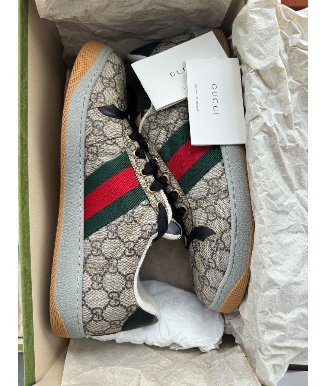 GUCCI Бежевые низкие кроссовки / кеды из искусственной кожи, фото 7
