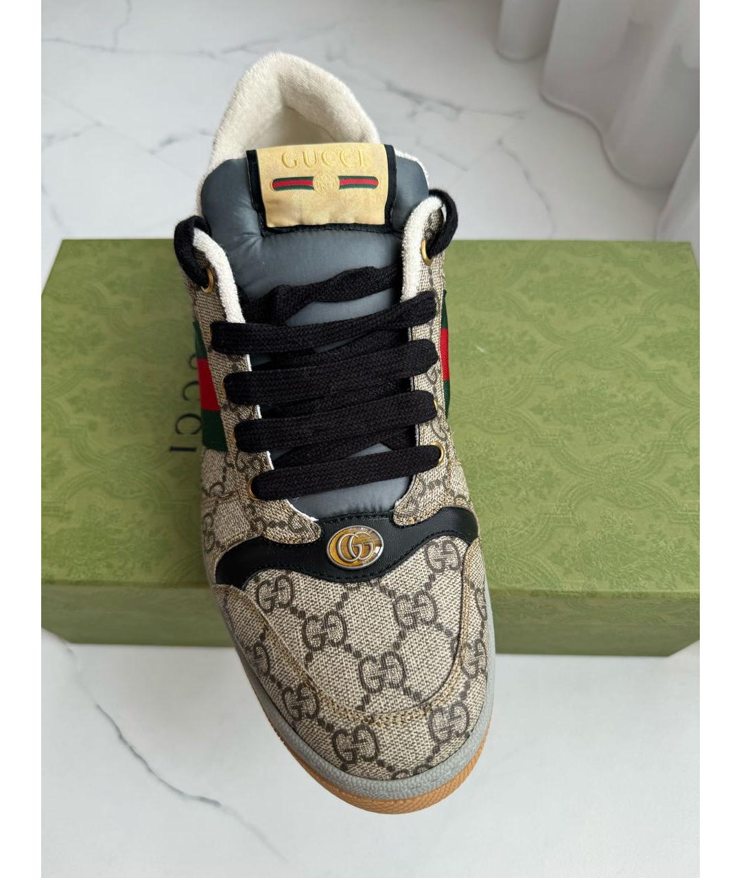 GUCCI Бежевые низкие кроссовки / кеды из искусственной кожи, фото 3