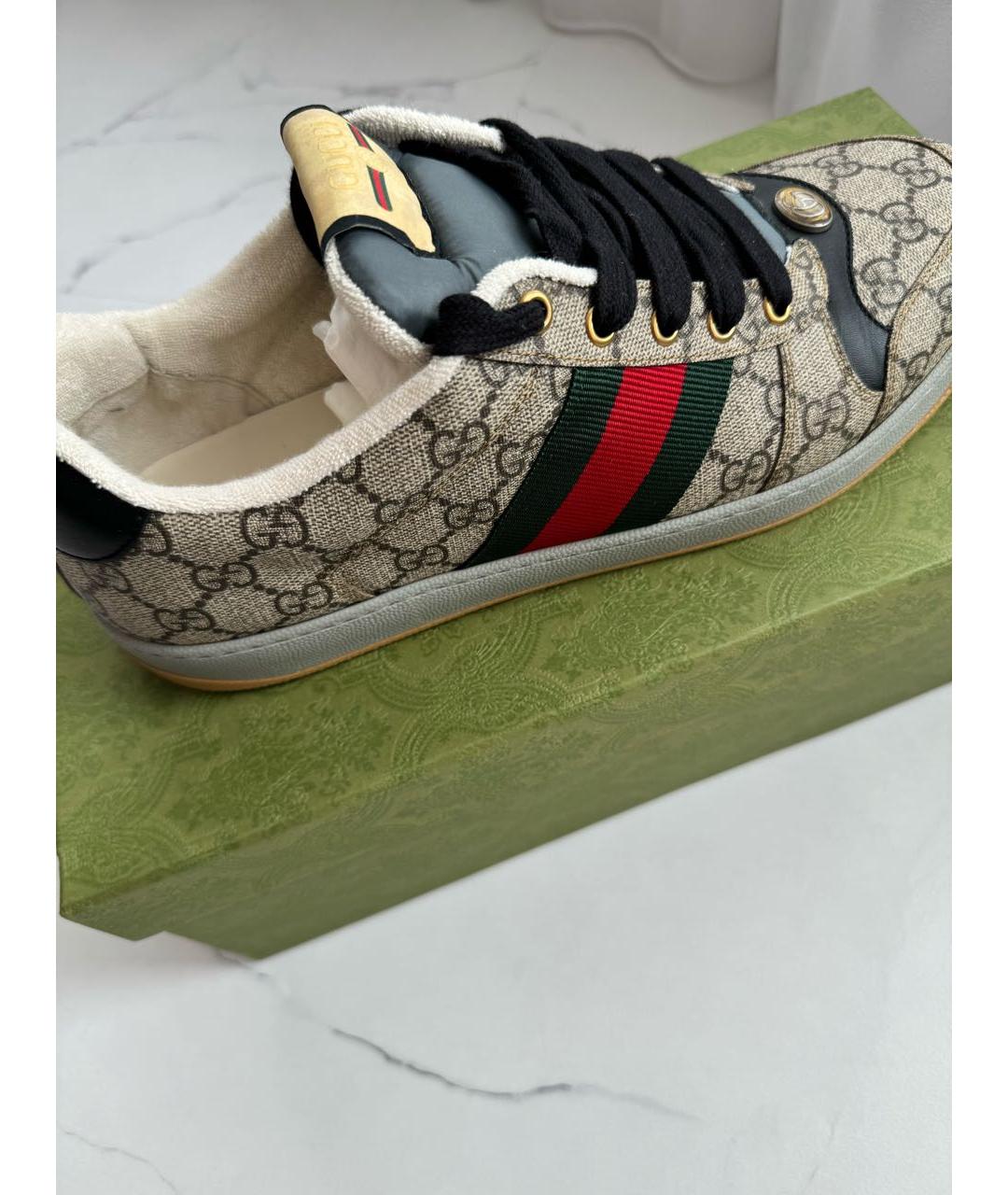 GUCCI Бежевые низкие кроссовки / кеды из искусственной кожи, фото 2