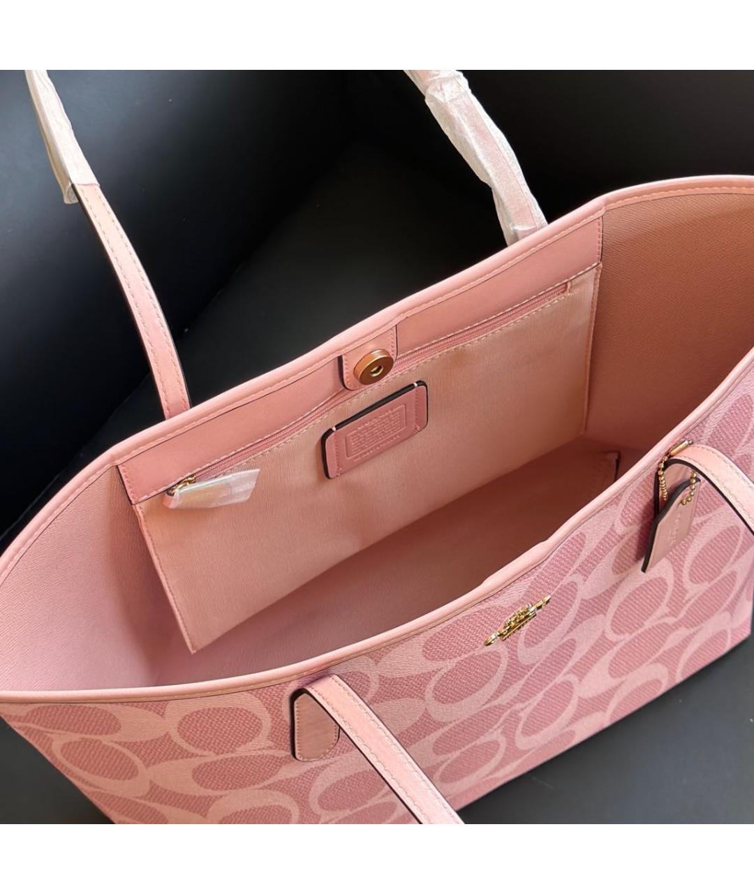 COACH Розовая кожаная сумка тоут, фото 5