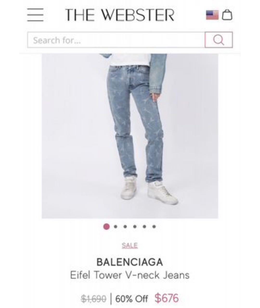 BALENCIAGA Голубые хлопковые прямые джинсы, фото 6